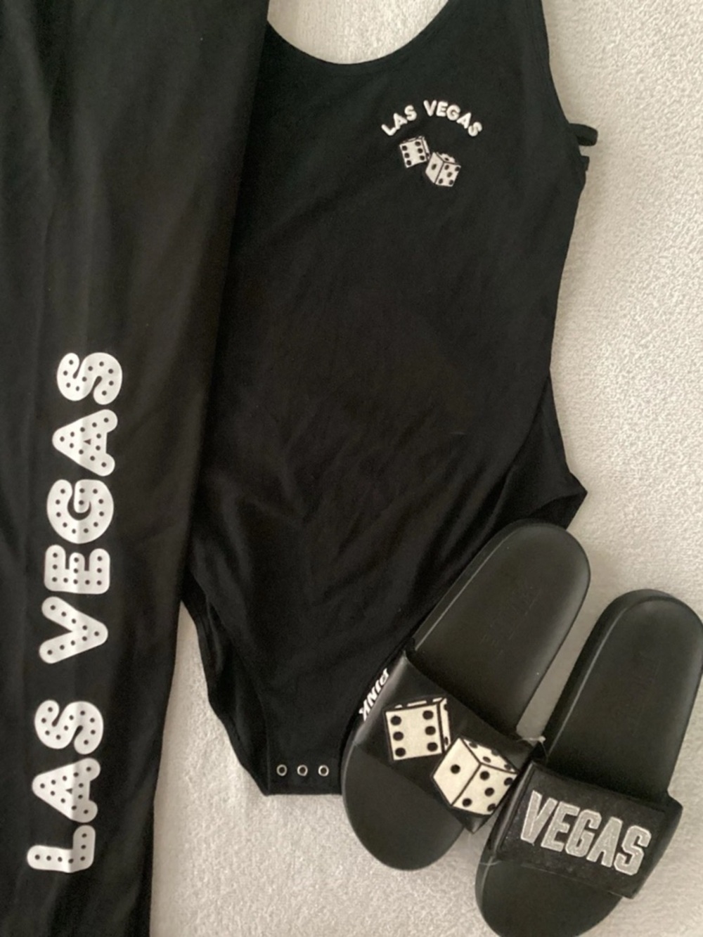 Victoria’s Secret PINK Las Vegas How We Roll Bodysuit Tank Leggings Slides Set